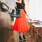 Flap-front Long Flare Skirt