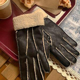 Faux-shearling Gloves Black - One Size