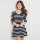 Long-sleeve Striped A-line Dress
