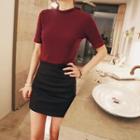 Mock-neck Short-sleeve Knit Top