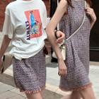 Sleeveless Plaid Loose-fit Shift Dress/plaid High-waist Mini Skirt