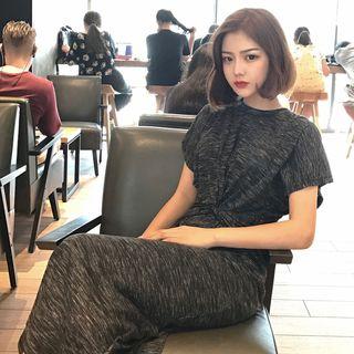 Knotted Short-sleeve Midi T-shirt Dress