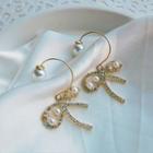 Rhinestone Ribbon Dangle Earring 1 Pair - Hook Earring - One Size