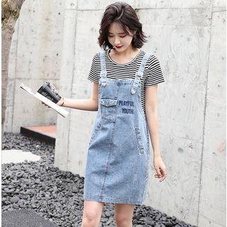 Set: Denim Jumper Dress + Short-sleeve T-shirt