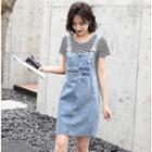 Set: Denim Jumper Dress + Short-sleeve T-shirt
