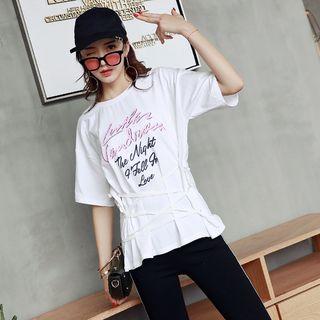 Lettering Lace-up Long Top