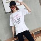 Lettering Lace-up Long Top
