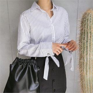 Tie-sleeve Stripe Shirtdress