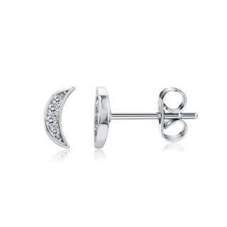 Fashion Simple Moon Cubic Zircon Stud Earrings Silver - One Size