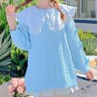 Sailor Collar Cable Knit Sweater Light Blue - One Size