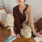 Contrast Panel Knit Cardigan Almond & Coffee - One Size
