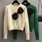 Bow Sweater / Midi A-line Skirt / Chained Belt / Set