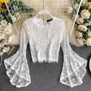 Bell-sleeve Cropped Lace Blouse