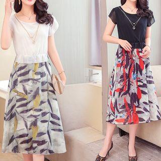 Short-sleeve A-line Print Dress