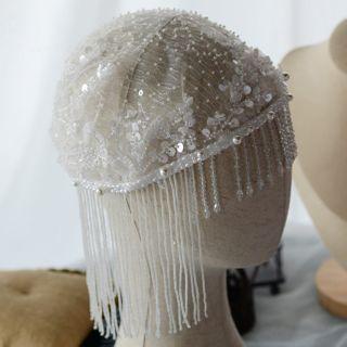 Fringe Wedding Headpiece White - One Size