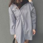 Mock Two-piece Striped Long-sleeve Shirtdress As Shown In Figure - One Size