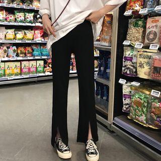 Splitted Straight-fit Pants Black - One Size