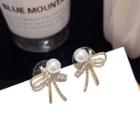 Faux Pearl Bow Stud Earring 1 Pair - Silver Needle - Gold - One Size