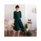 Mock-neck Elbow-sleeve Dress