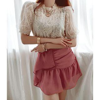 Shirred Chiffon Mini Skirt