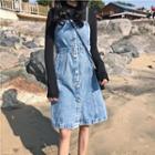 Spaghetti-strap Buttoned Denim Dress