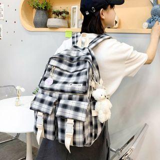 Canvas Buckled Plaid Backpack
