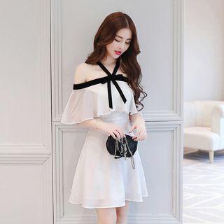 Off-shoulder Halter Chiffon Dress
