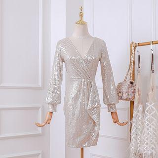 Sequined Long-sleeve Sheath Party Dress