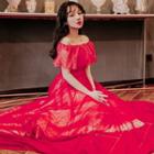 Off-shoulder Ruffled Lace Maxi Dress