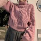 Long-sleeve High-neck Cable Knit Cropped Sweater