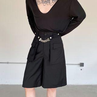 High Waist Chain Detail Cargo Shorts