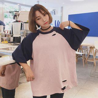 Ripped 3/4 Raglan Sleeve T-shirt