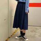High-waist Pleated Midi A-line Skirt