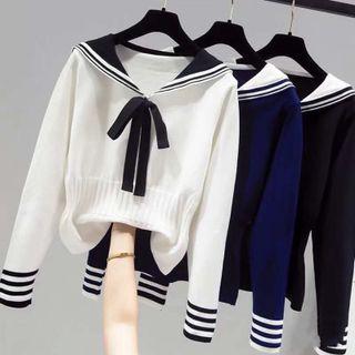 Long-sleeve Peter Pan-collar Bow Knit Sweater