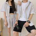 Couple Matching Short-sleeve Plaid Shirt / Mini Plaid A-line Skirt / Set