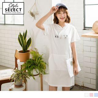 Short Sleeve Dog Print Hooded Dress