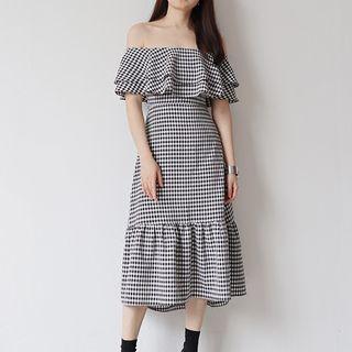 Ruffle Off-shoulder A-line Midi Dress