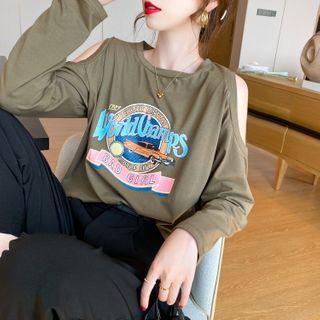 Cutout-shoulder Loose-fit Printed T-shirt In 6 Colors
