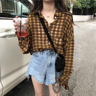 Checked Bat-sleeve Dip-back Shirt