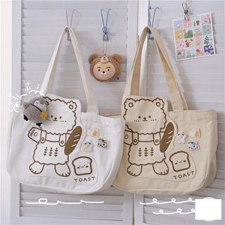 Cartoon Bear Print Canvas Tote Bag