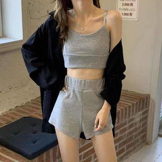 Set: Spaghetti Strap Top + Sweatshorts Gray - One Size
