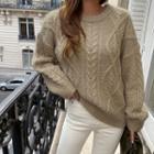 Wool Blend Cable Sweater Beige - One Size