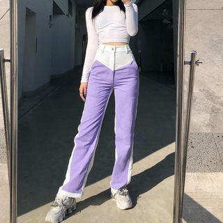 Two-tone Corduroy Straight-leg Pants