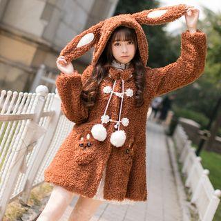 Rabbit Ear Fleece Hooded Toggle Button Jacket