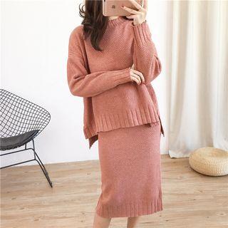 Set: Slited Knit Sweater + Midi Skirt