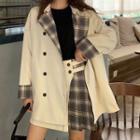 Plaid Panel Double-breasted Trench Jacket / High-waist A-line Skirt