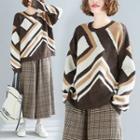 Geometric Print Sweater As Shown In Figure - One Size