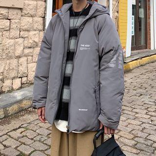 Letter Print Hooded Padded Coat