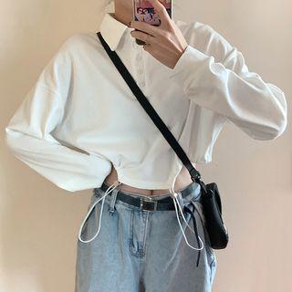 Long-sleeve Drawcord Cropped Polo Shirt