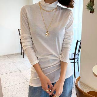 Funnel-neck Long T-shirt